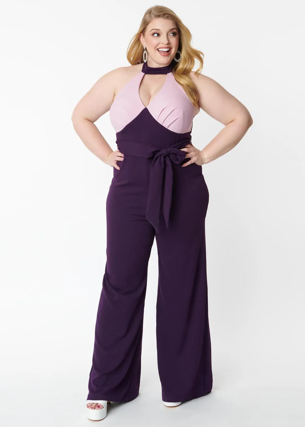 Unique Vintage Purple Pink Smak Parlor 70's Glamor Jumpsuit Goddess