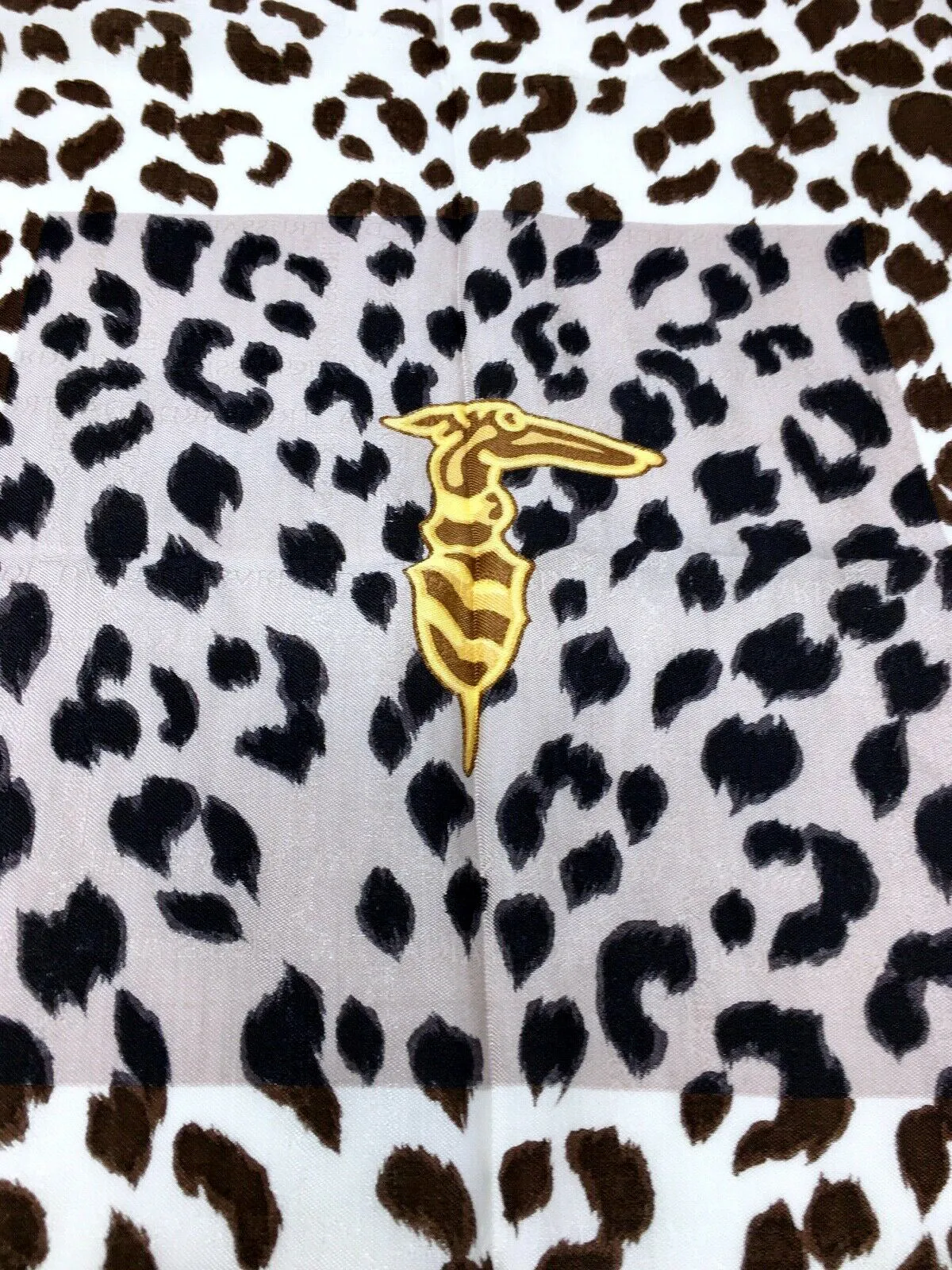 Vintage Trussardi Brown and White Silk Cheetah Square Scarf COLLECTIBLE