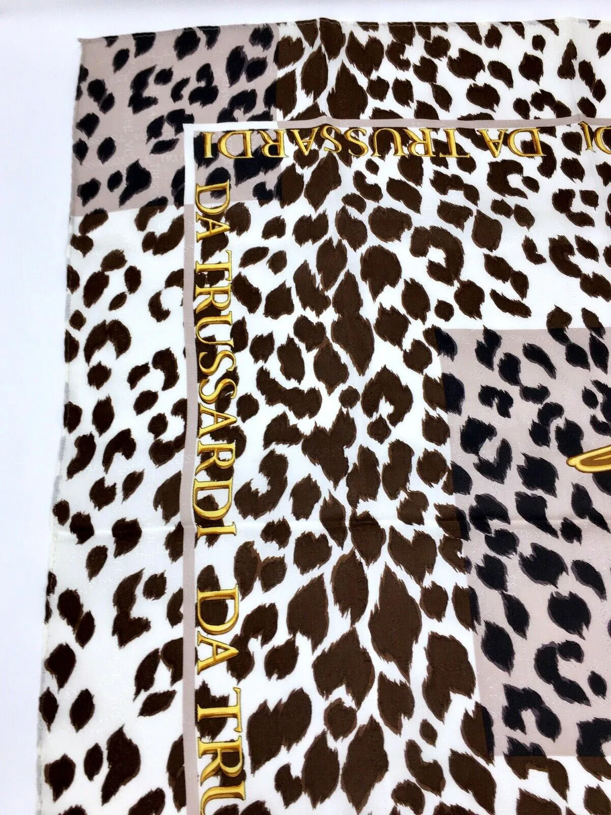 Vintage Trussardi Brown and White Silk Cheetah Square Scarf COLLECTIBLE