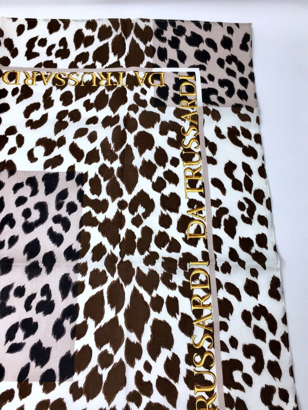 Vintage Trussardi Brown and White Silk Cheetah Square Scarf COLLECTIBLE