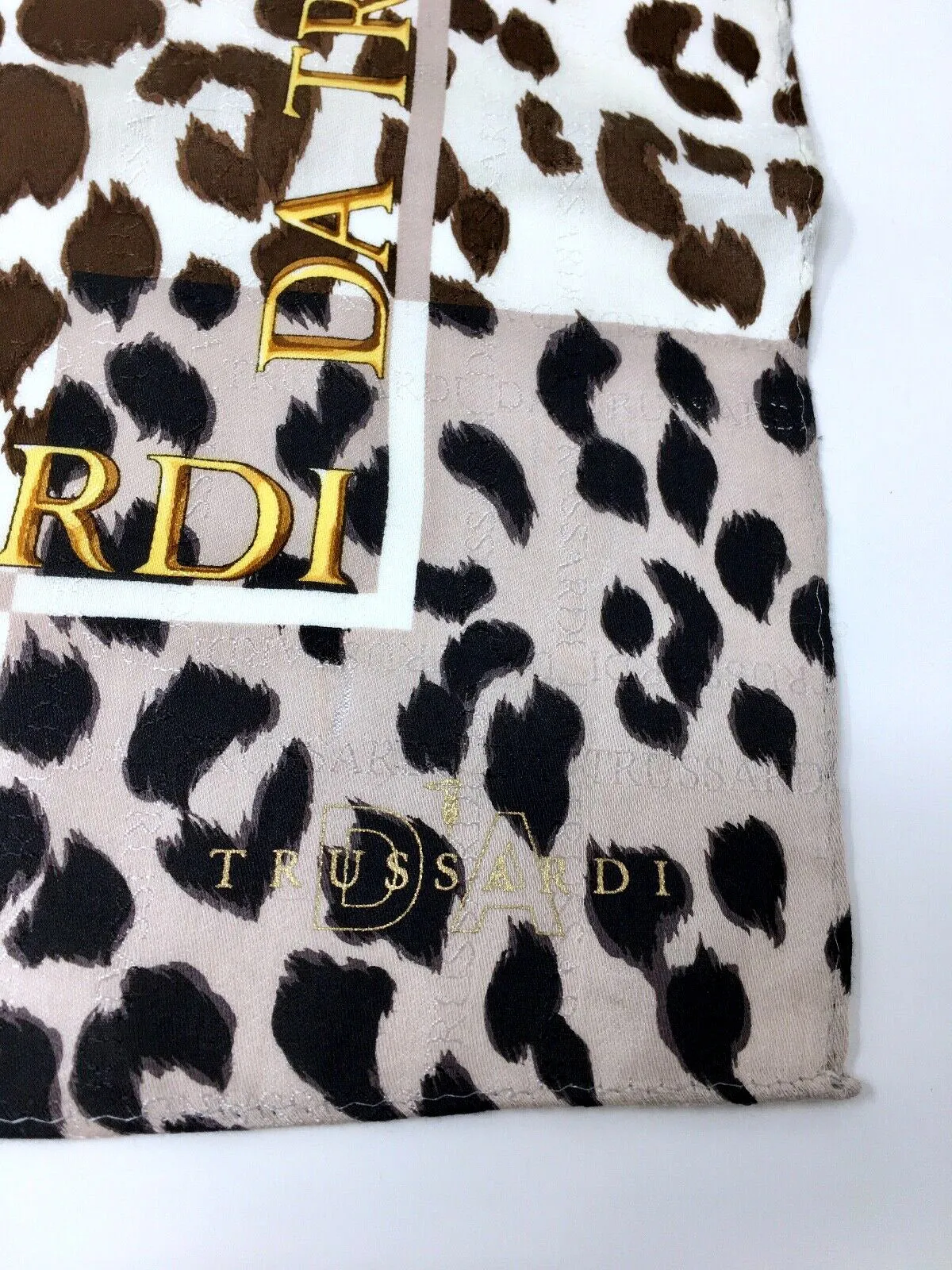 Vintage Trussardi Brown and White Silk Cheetah Square Scarf COLLECTIBLE