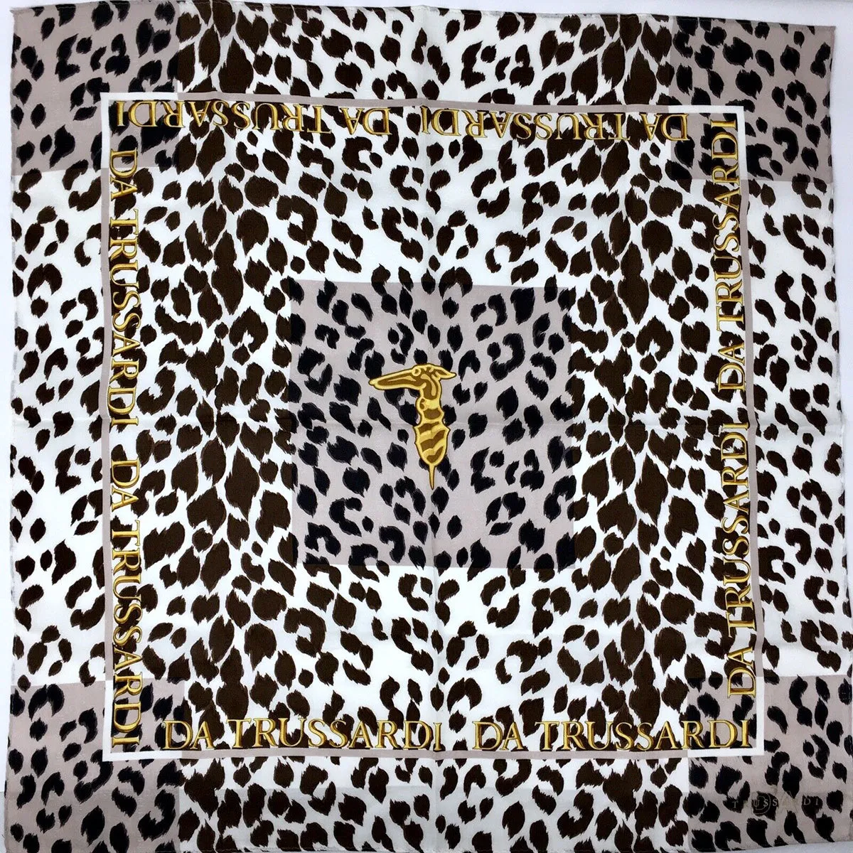 Vintage Trussardi Brown and White Silk Cheetah Square Scarf COLLECTIBLE