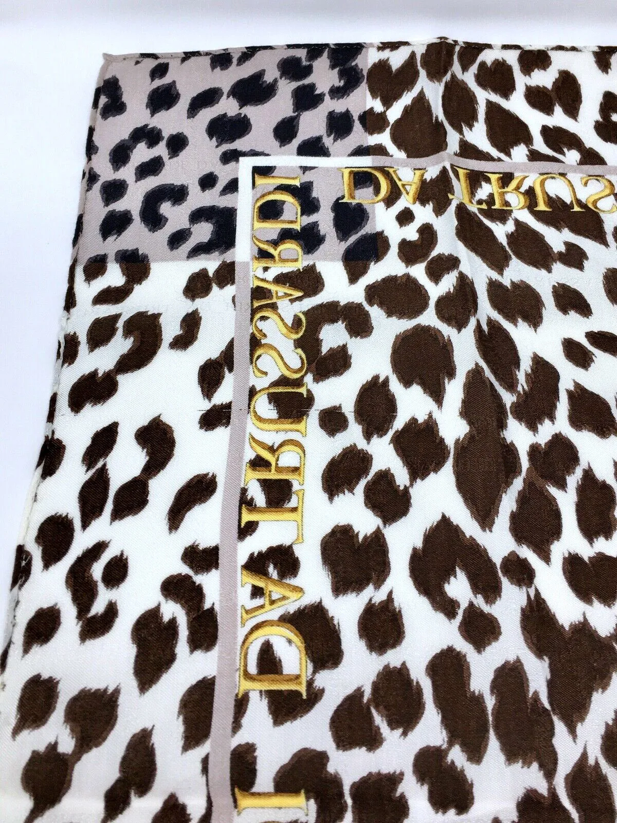 Vintage Trussardi Brown and White Silk Cheetah Square Scarf COLLECTIBLE