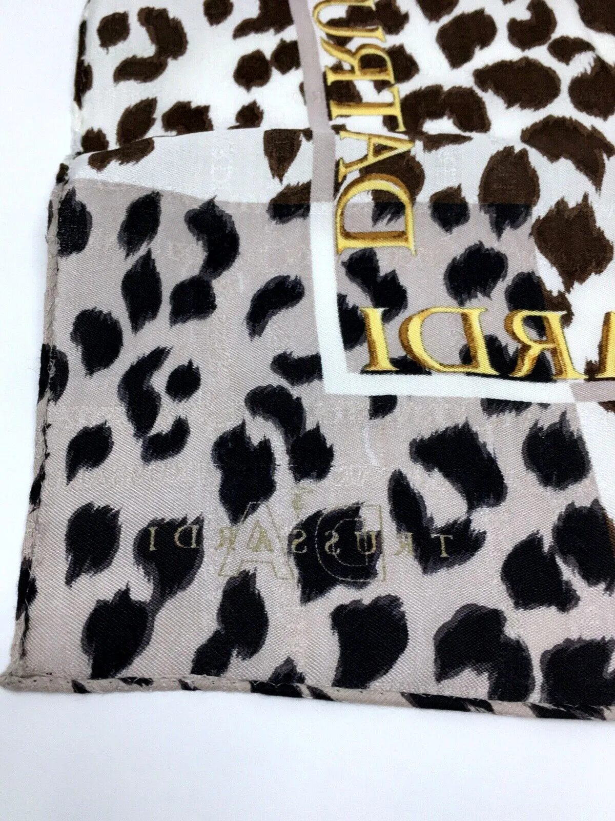 Vintage Trussardi Brown and White Silk Cheetah Square Scarf COLLECTIBLE