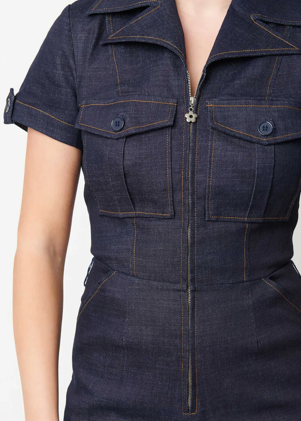 Unique Vintage Indigo 70's Worker Denim Flare Jumpsuit