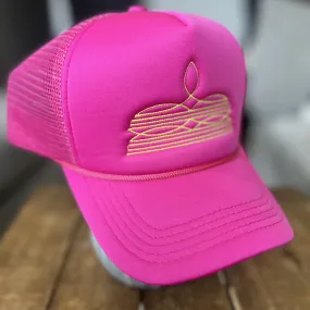 Fuchsia Yellow Western Stitch Trucker Hat