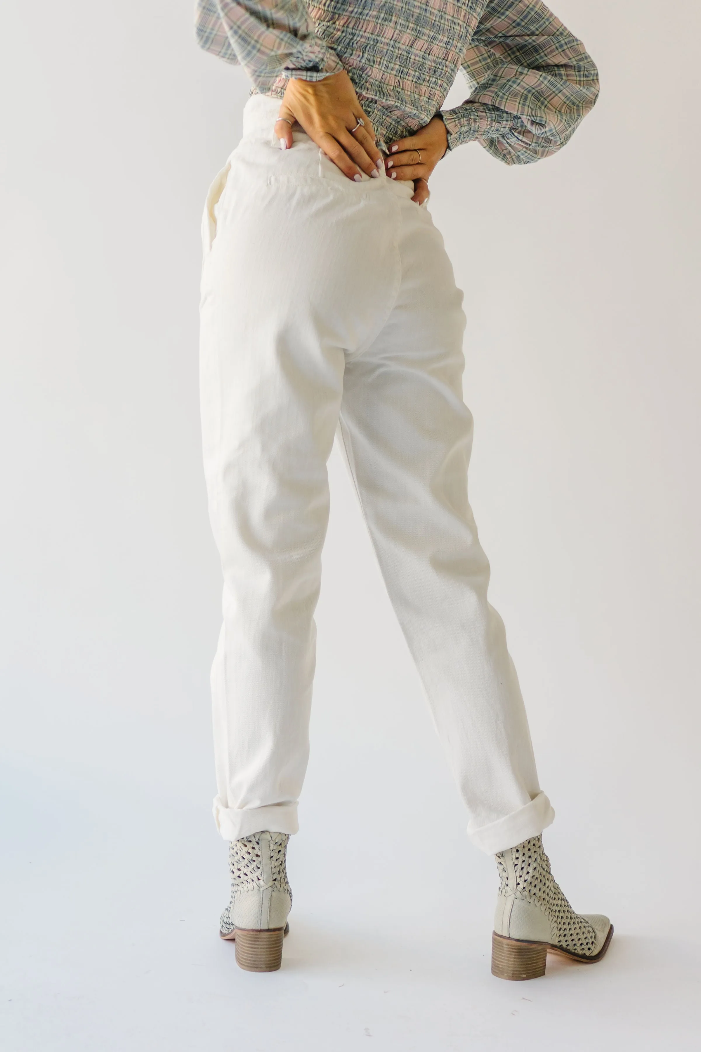 High rise paper bag jeans white