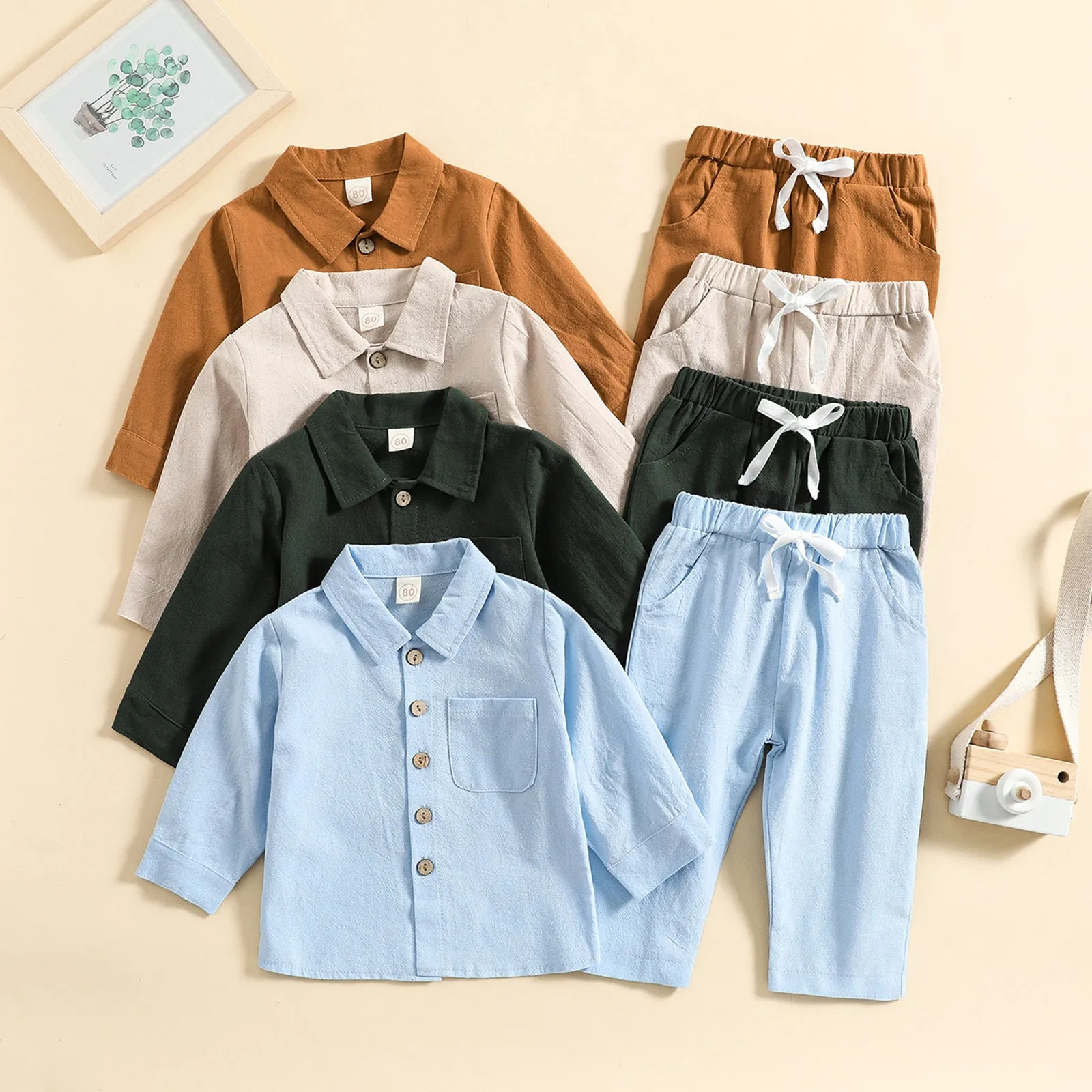 Wholesale 23113017 - 2 Pieces Set Baby Kid Boys Solid Color Shirts And Pants