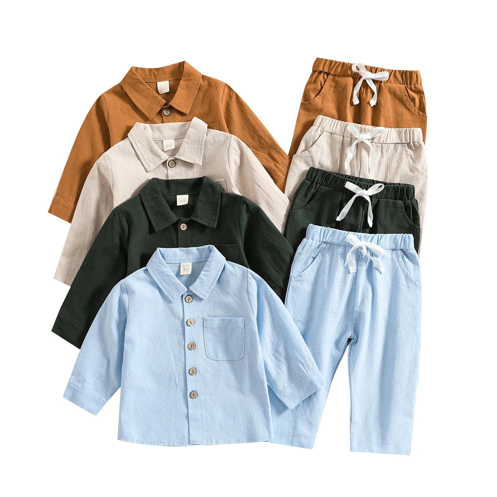 Wholesale 23113017 - 2 Pieces Set Baby Kid Boys Solid Color Shirts And Pants