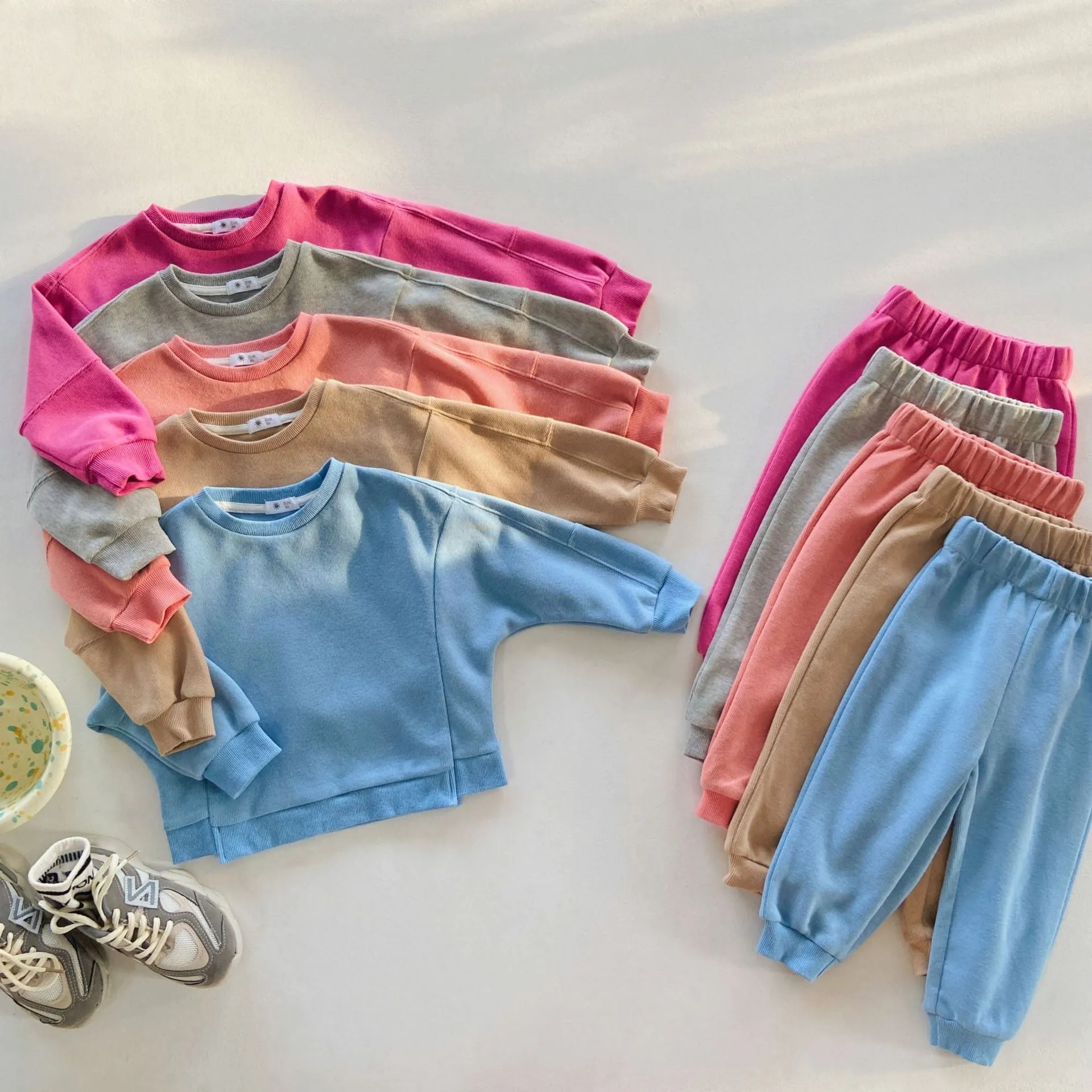 Wholesale 23090667 2-Pieces Set Baby Girls' and Boys' Solid Color Tops with Pants