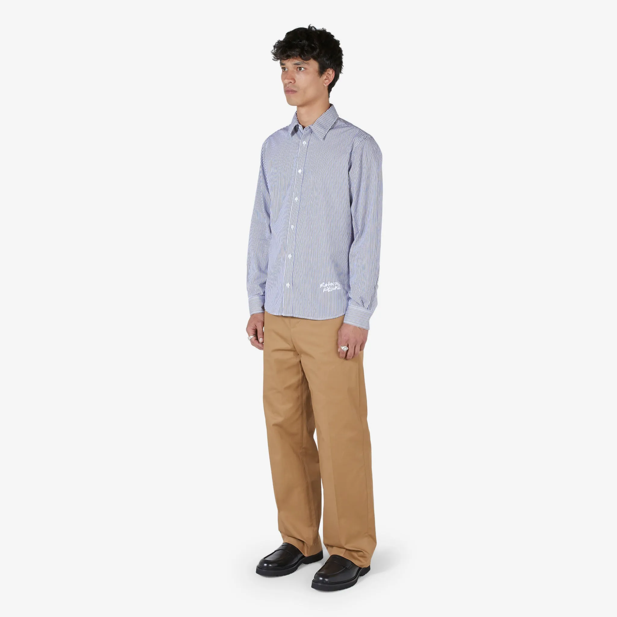 Wide Leg Chino Pant in Cotton Gabardine with Logo in Beige