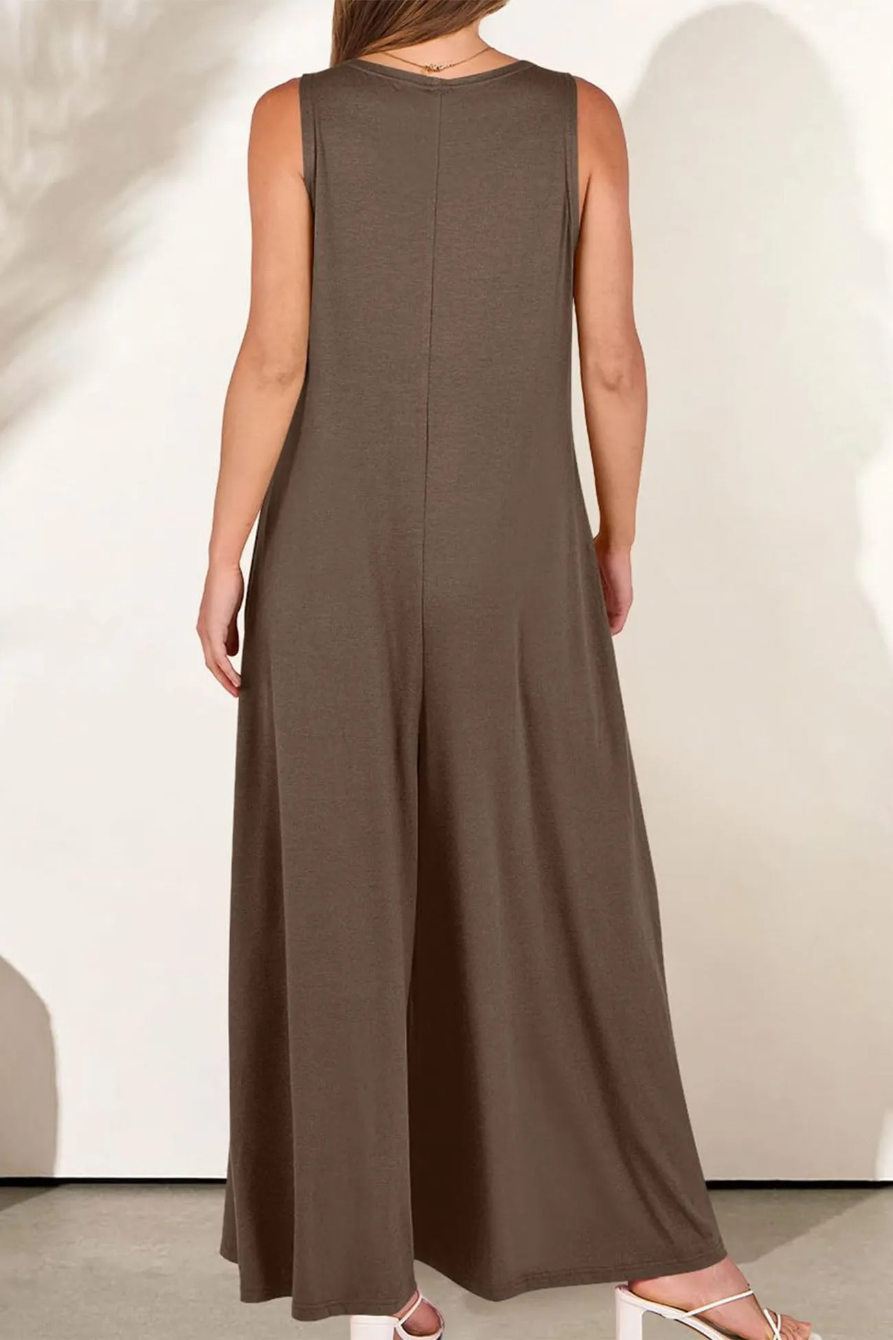 Wide Leg Jumpsuits with V Neck and Pockets