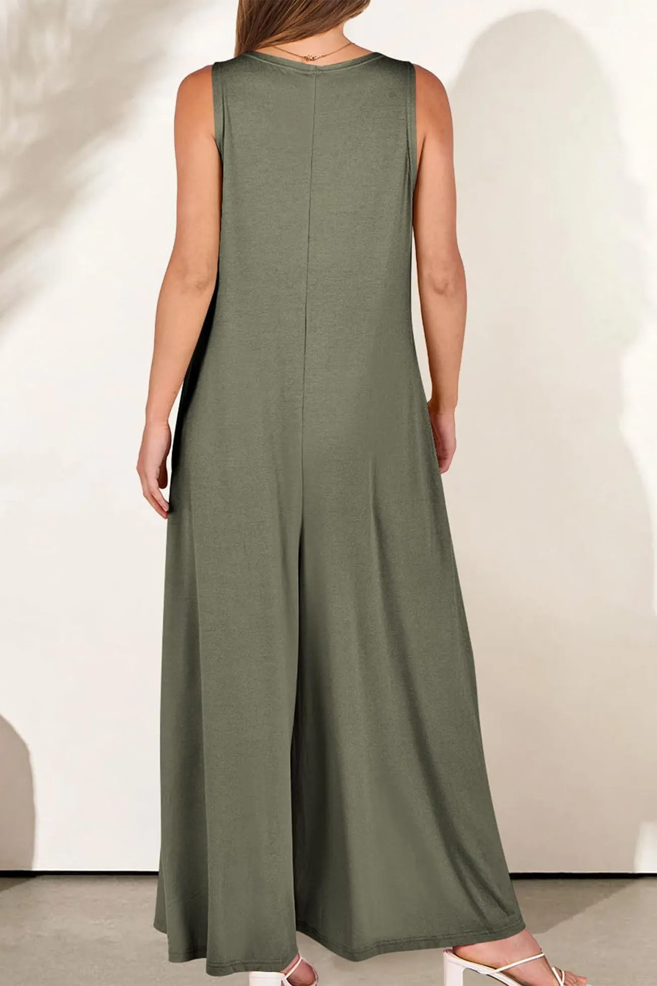 Wide Leg Jumpsuits with V Neck and Pockets