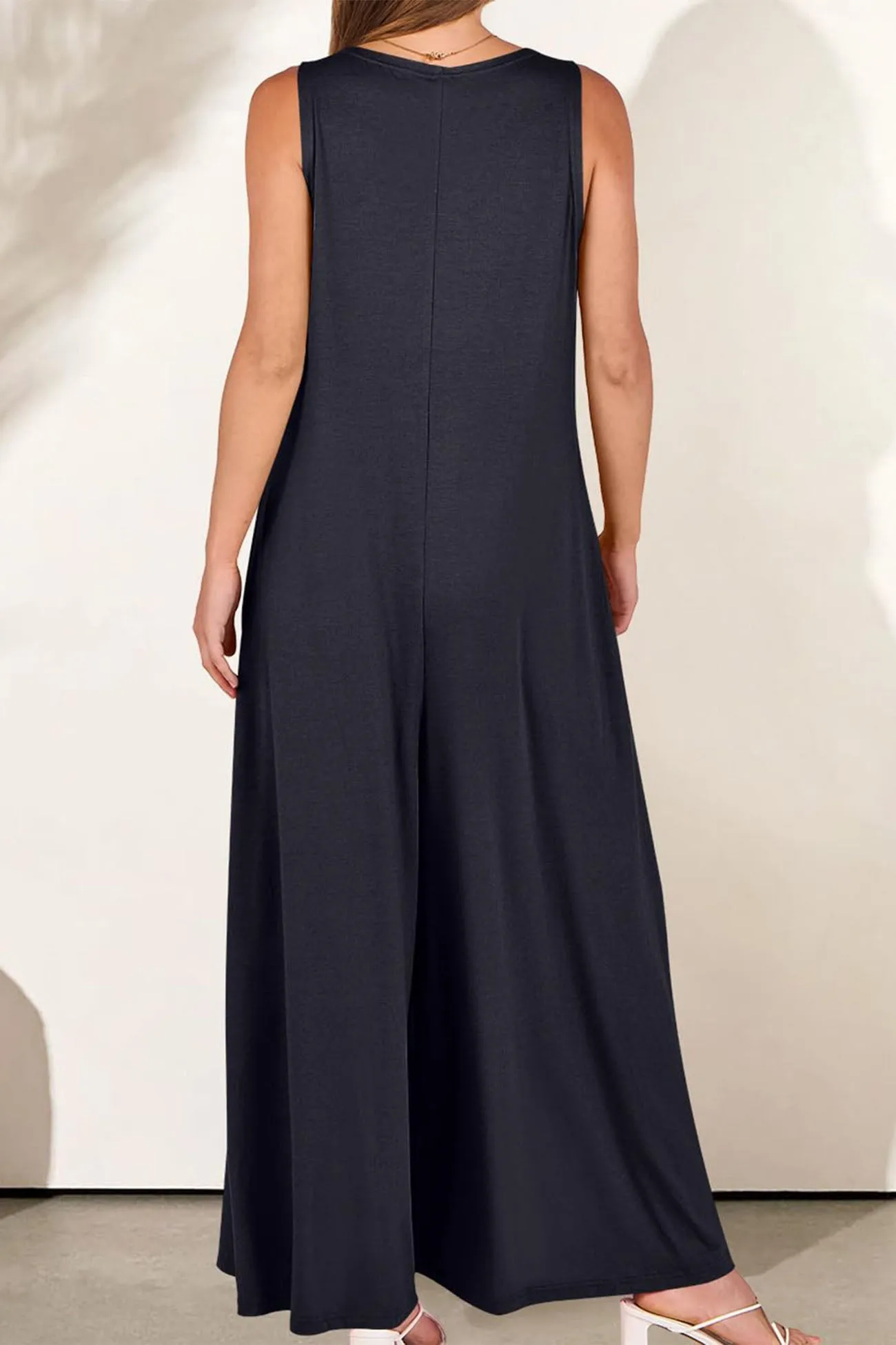 Wide Leg Jumpsuits with V Neck and Pockets