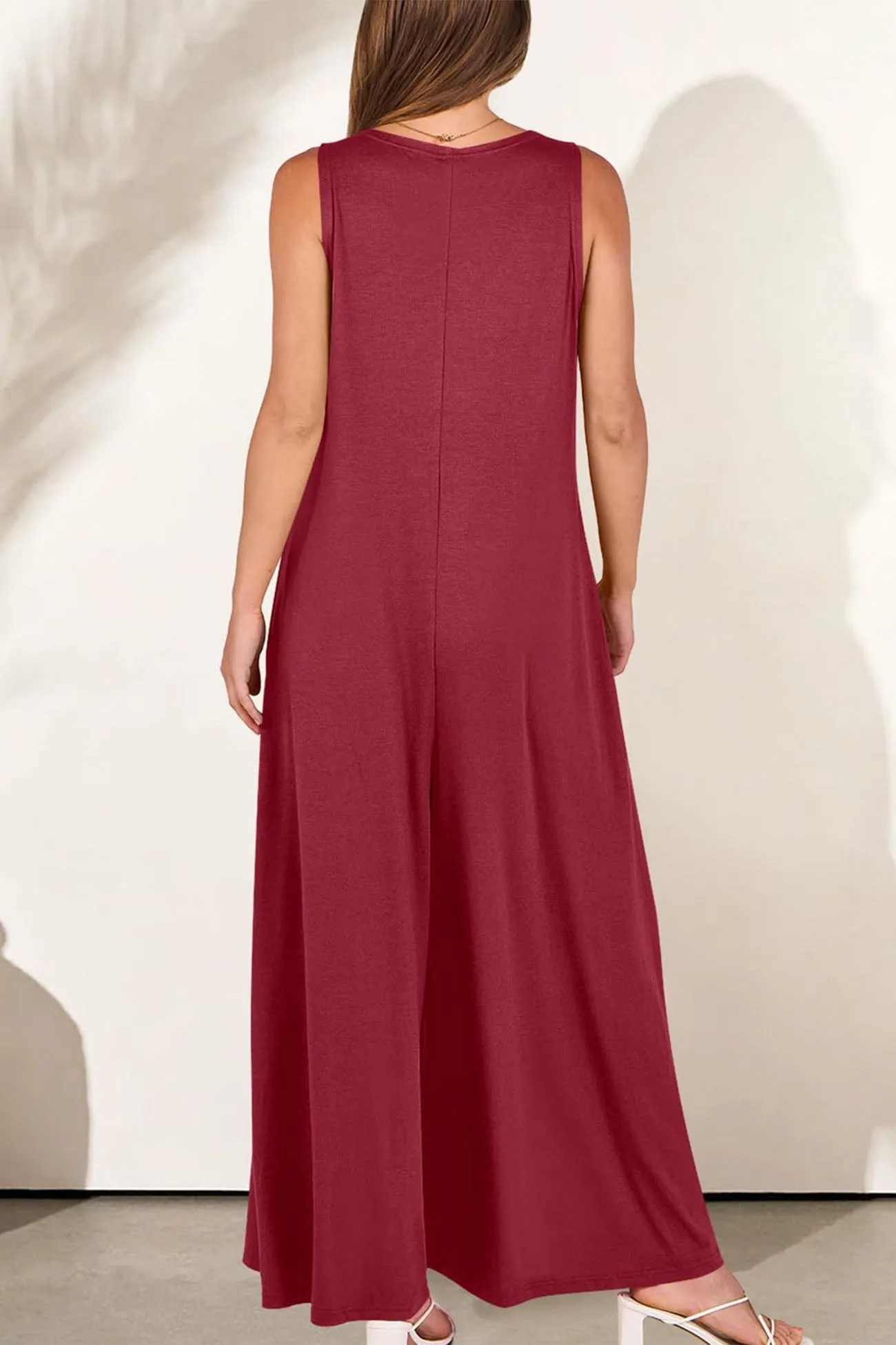 Wide Leg Jumpsuits with V Neck and Pockets