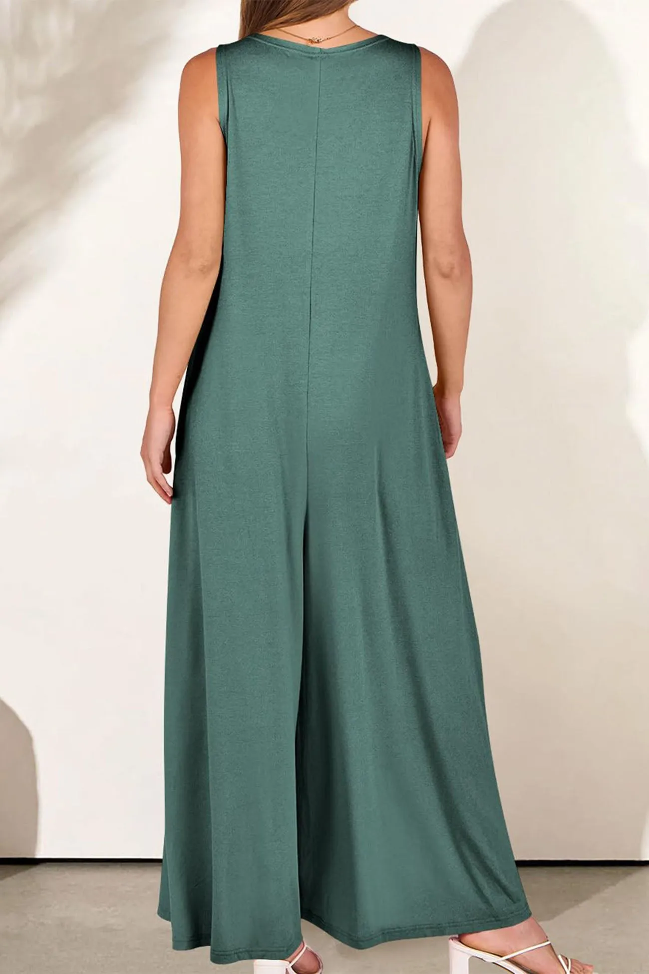 Wide Leg Jumpsuits with V Neck and Pockets