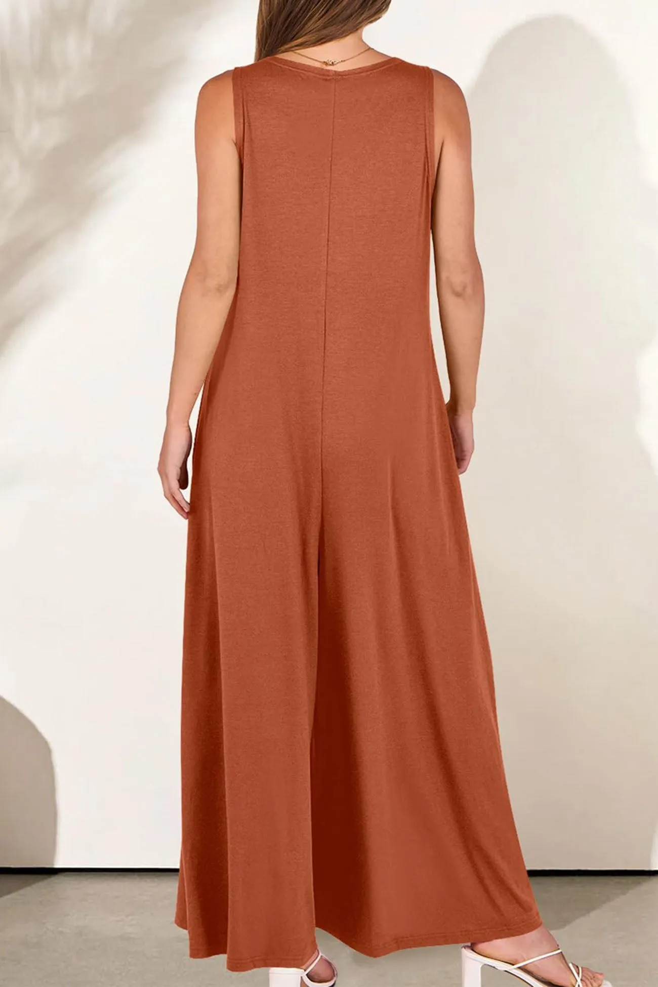 Wide Leg Jumpsuits with V Neck and Pockets