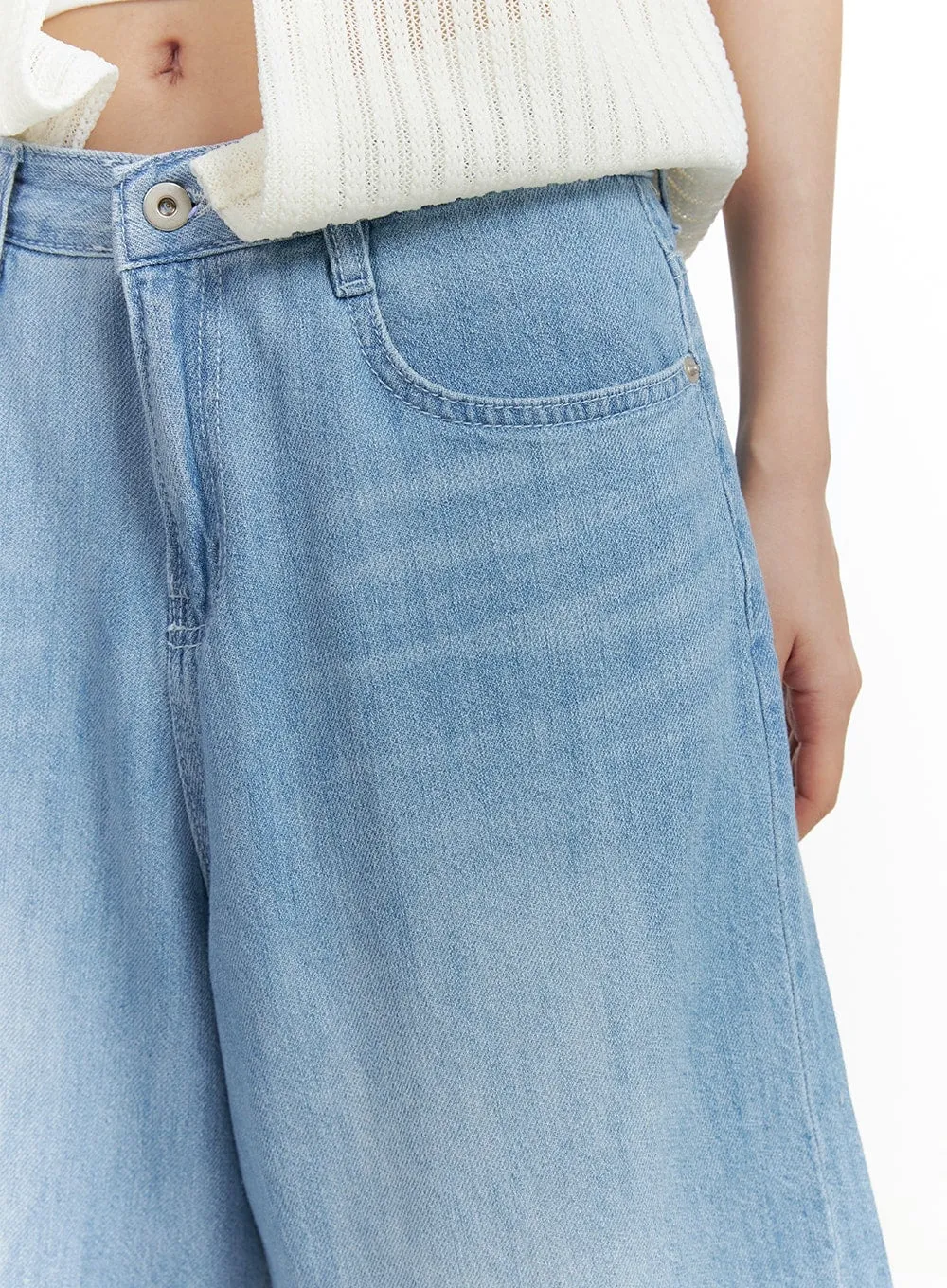 Washed Wide Leg Midi Jeans