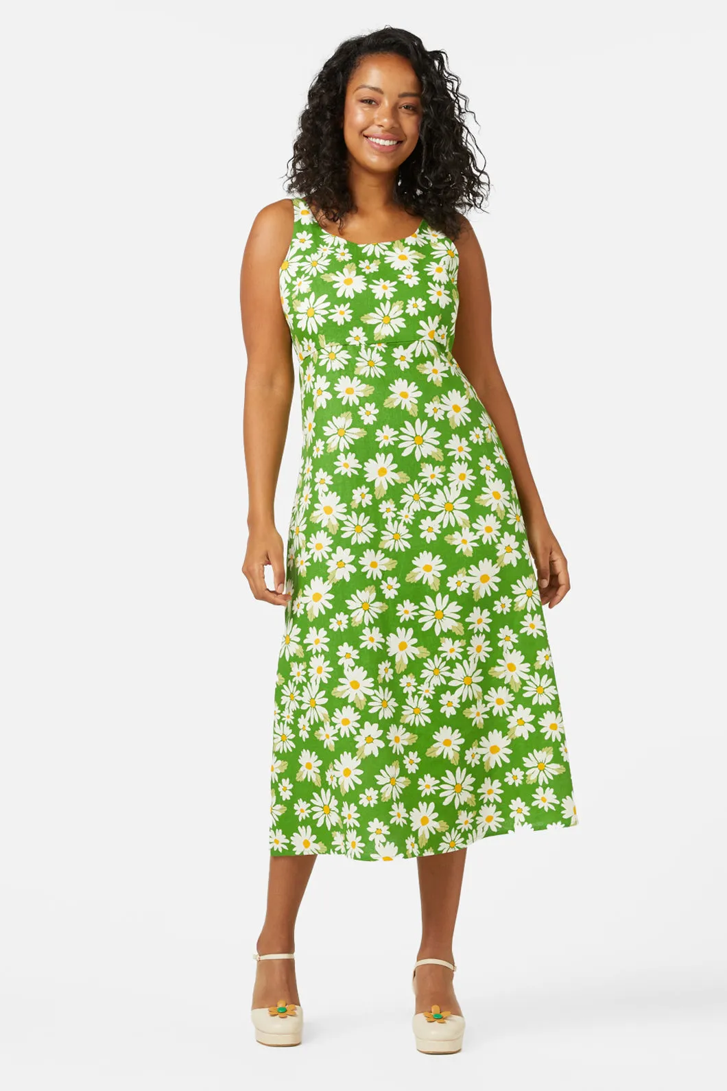 Playful Daisy Print Midi Dress