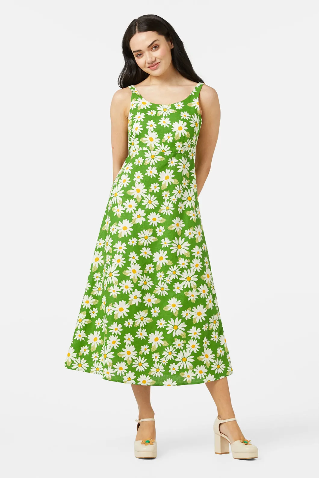 Playful Daisy Print Midi Dress