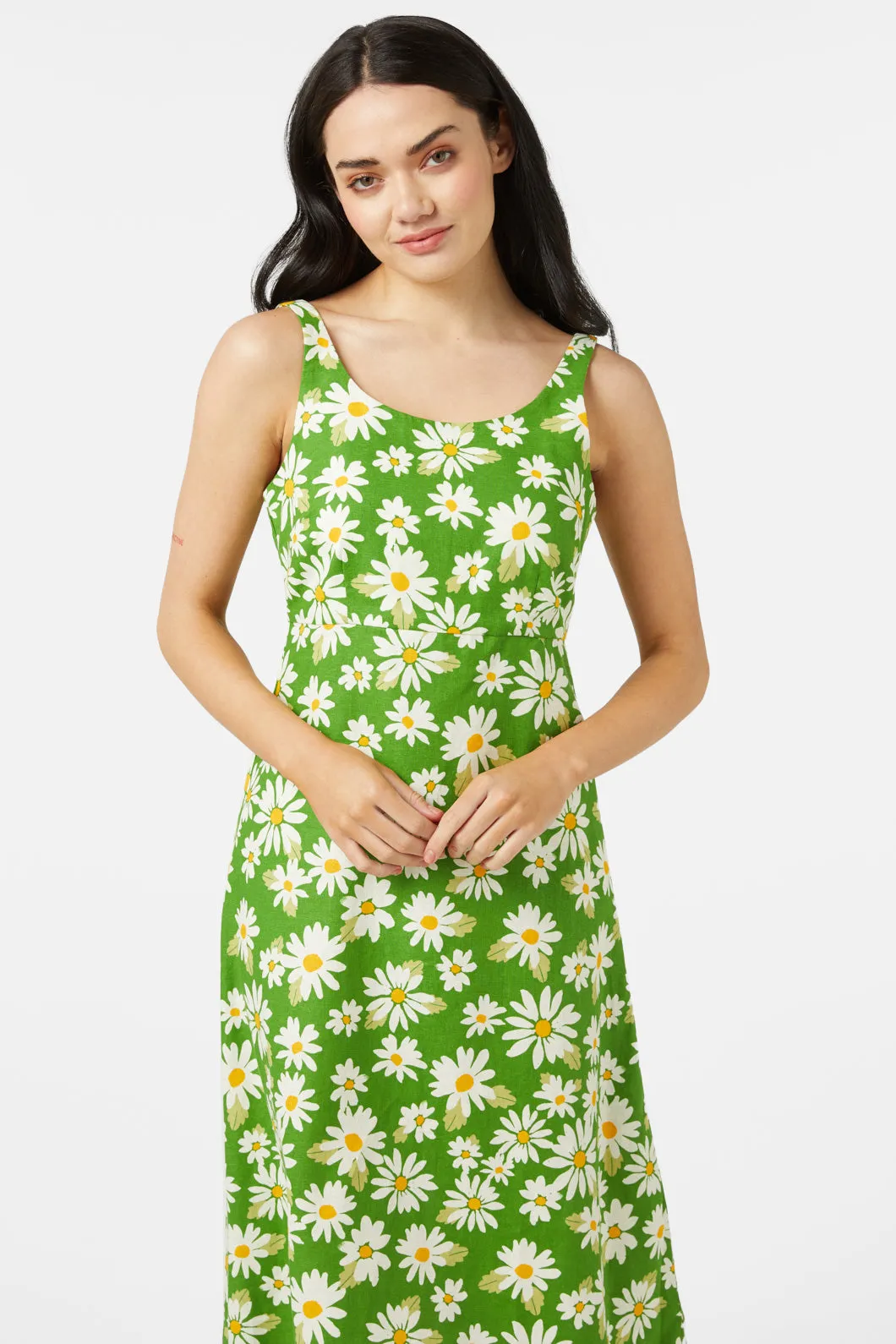 Playful Daisy Print Midi Dress