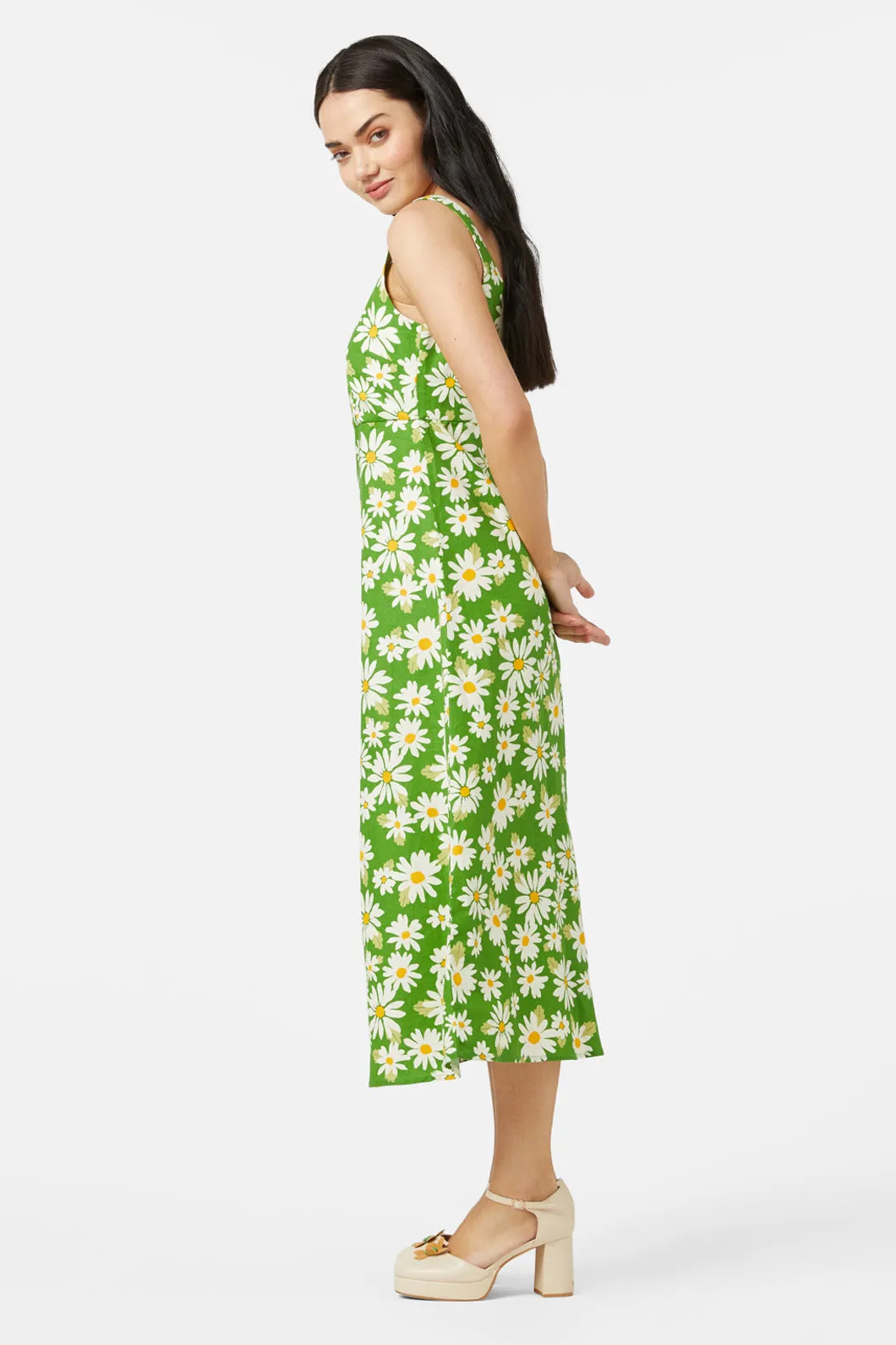 Playful Daisy Print Midi Dress