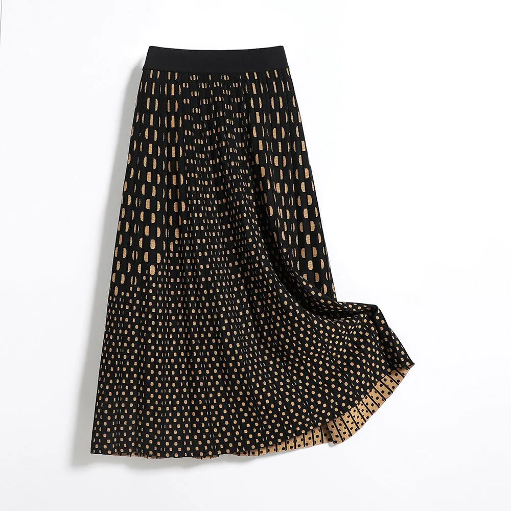 Winter Elastic High Waist Women's A-Line Knit Pleated Skirts