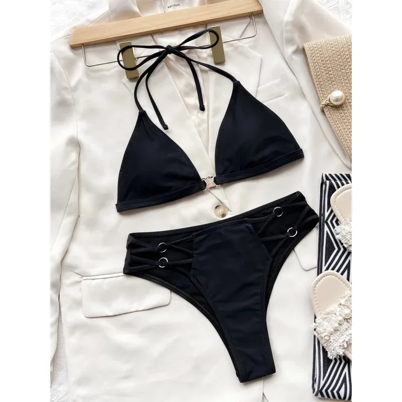 Solid Black High-Waisted Bikini