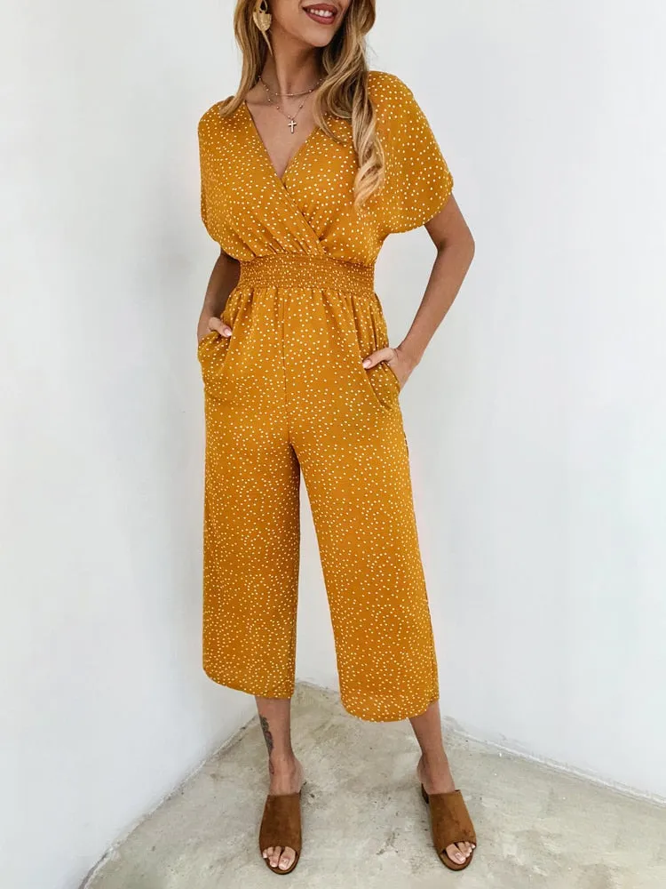 Women's Casual Print V-neck Jumpsuit