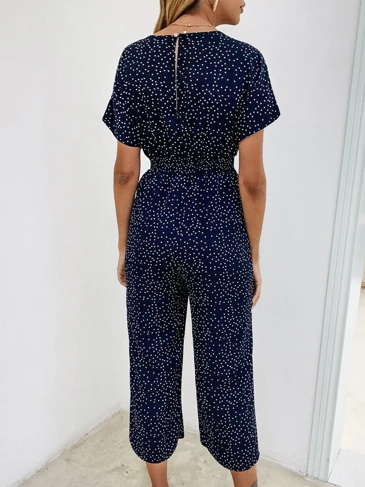 Women's Casual Print V-neck Jumpsuit