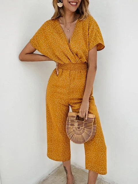 Women's Casual Print V-neck Jumpsuit