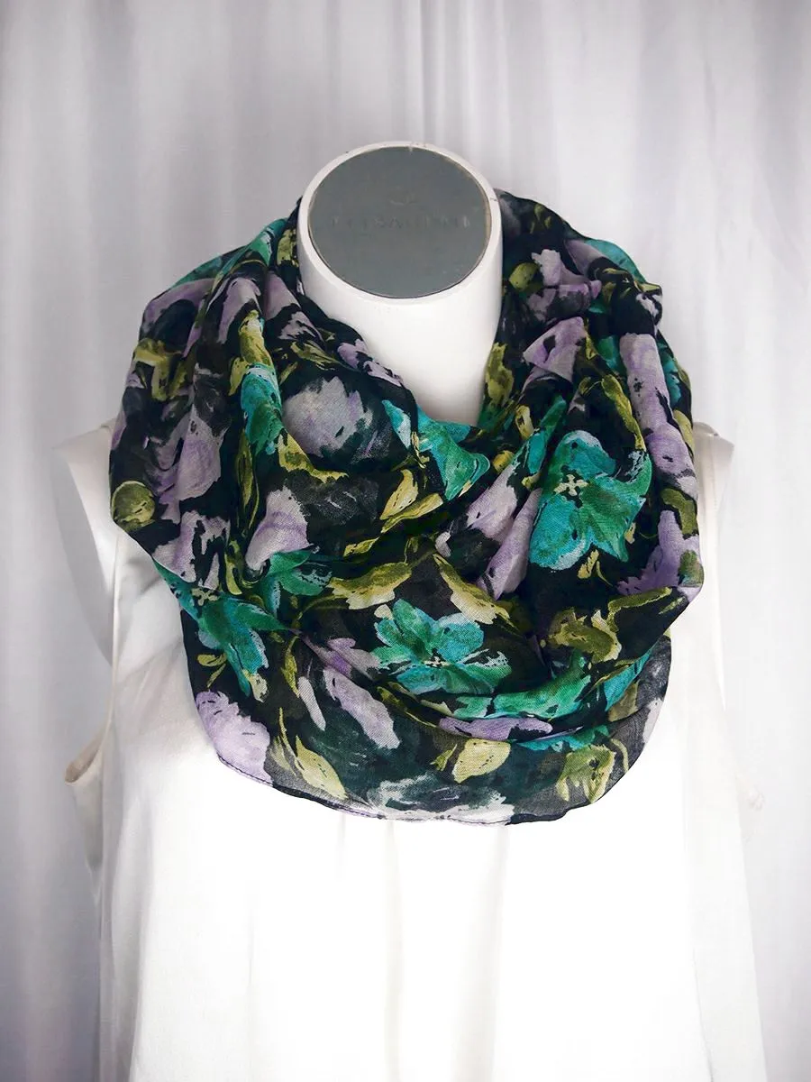 Chic Green and Purple Floral Infinity Scarf