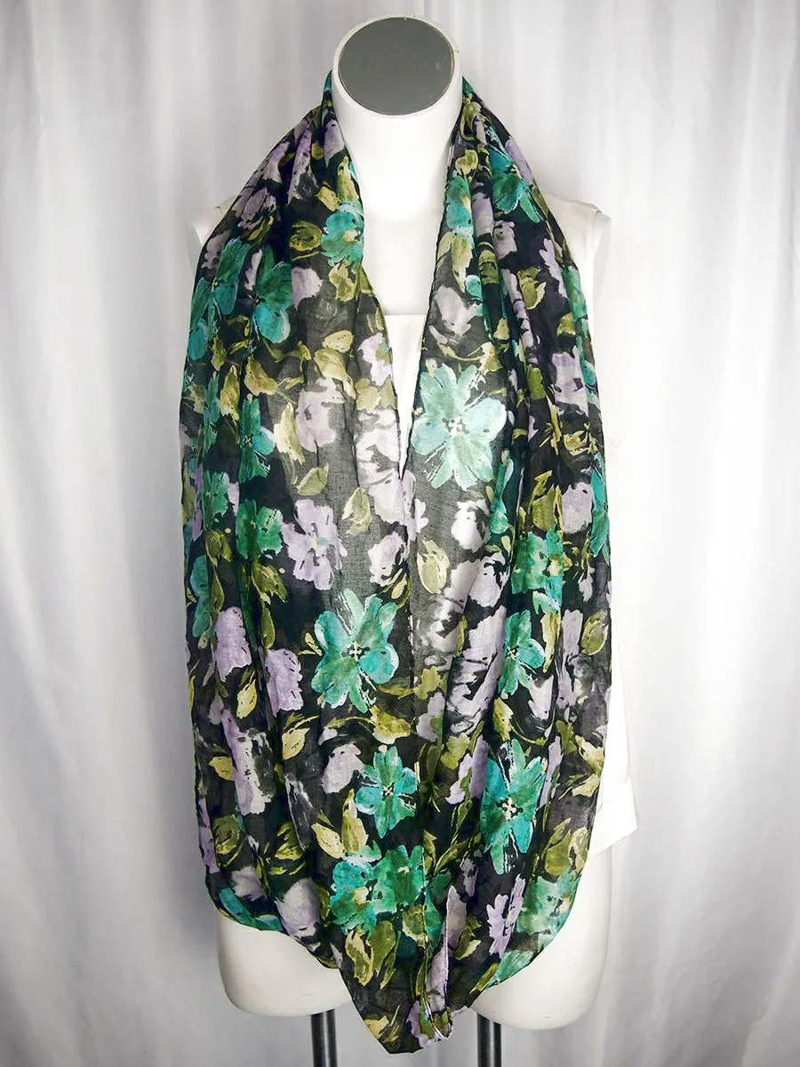 Chic Green and Purple Floral Infinity Scarf