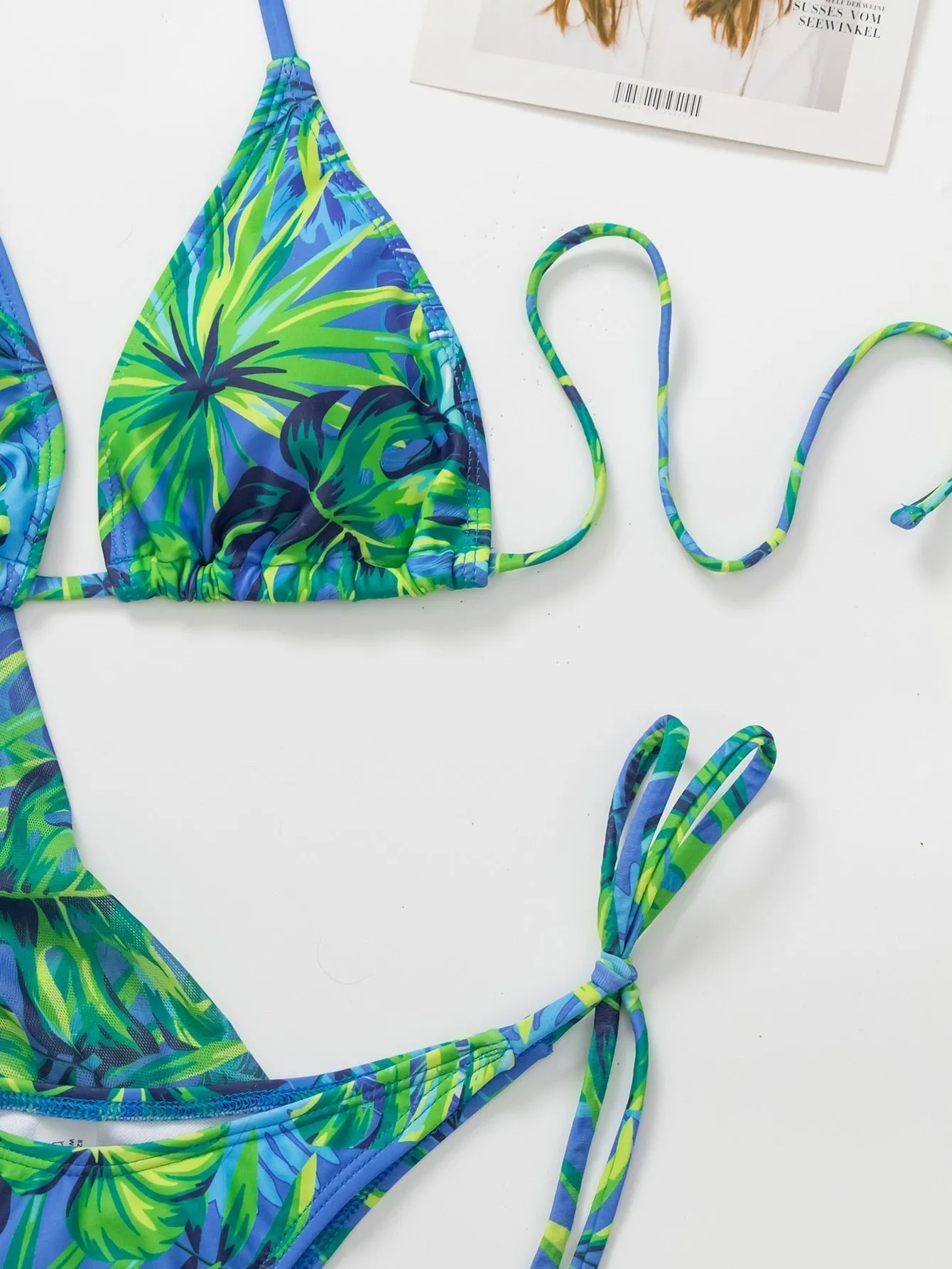 Green Leaves Print 3 Piece Swimsuit