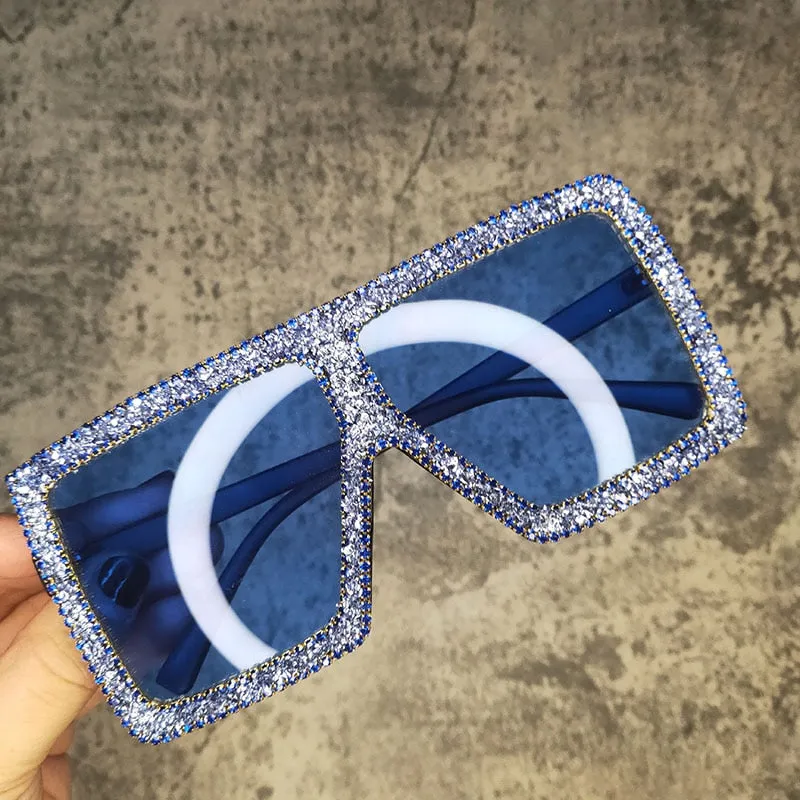 Oversized Rectangle Sunglasses with Rhinestones