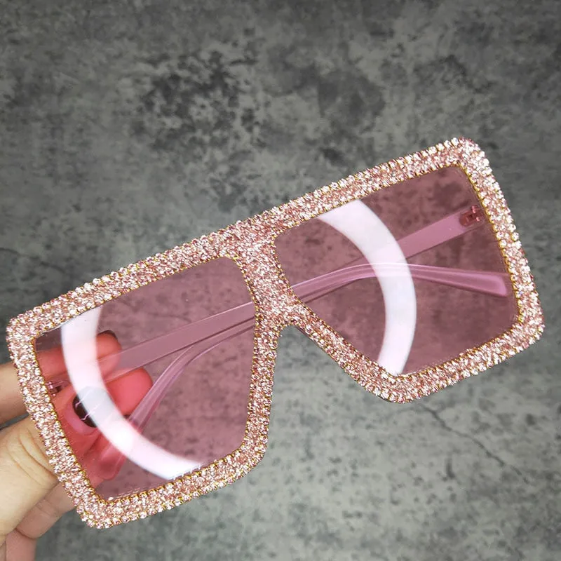 Oversized Rectangle Sunglasses with Rhinestones