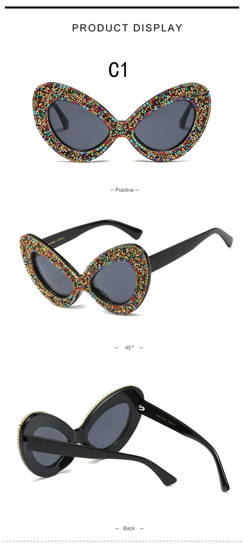 Cat Eye Sunglasses with Rhinestone Details