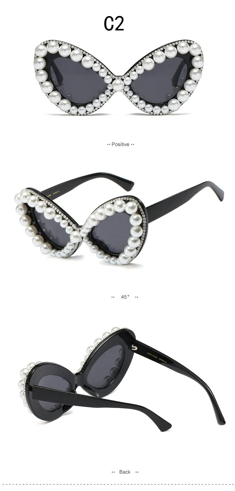 Cat Eye Sunglasses with Rhinestone Details