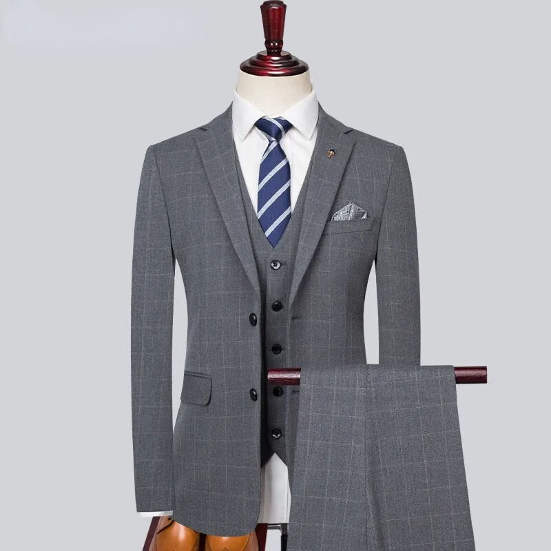 Brand Fashion Slim Fit Business Suit 3-Piece Mens Blazers Set