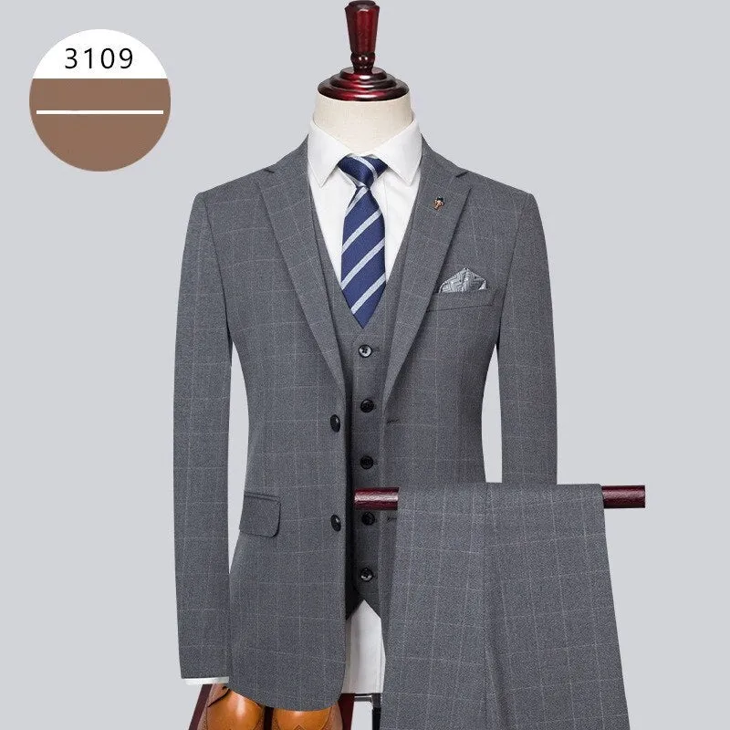 Brand Fashion Slim Fit Business Suit 3-Piece Mens Blazers Set