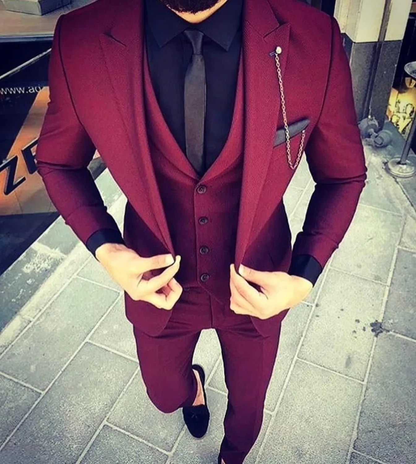 Slim Fit Tweed Business Suit for Best Man at Party