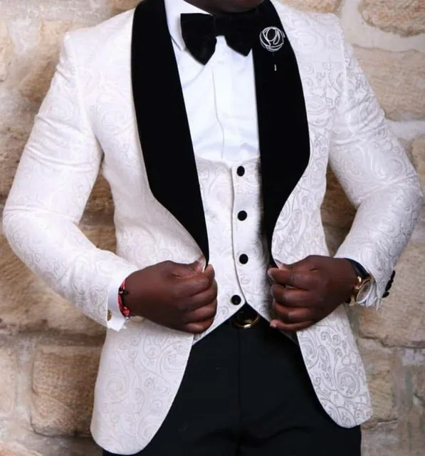 New Style Groomsmen Tuxedo Set with Shawl Lapel in Red/White/Black